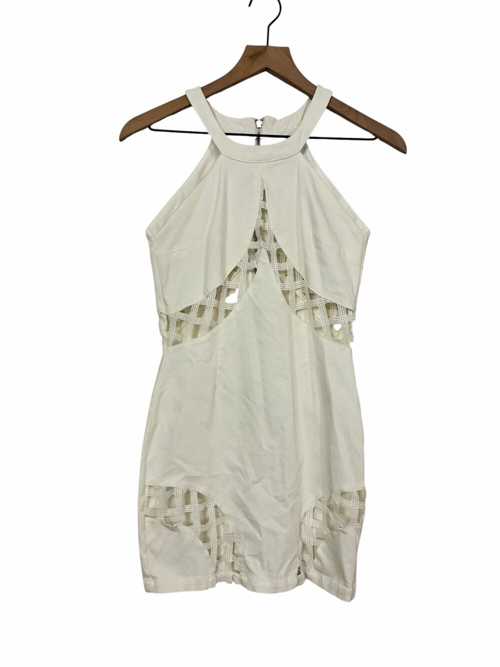Sabo Skirt White Lattice Cut Out Body Con Mini Dress Size Small Clubwear Dance
